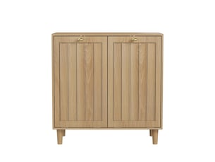 Meuble panier à linge 2 bacs amovibles en mdf coloris chêne 69.5 x 35 x 70.5 cm