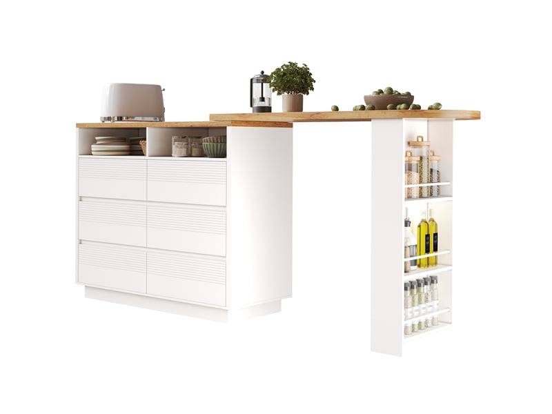  Table bar extensible 137-215 x 39 x 102,3 cm, 6 tiroirs rangement grande capacité stable montage facile cuisine îlot bar bistrot, mdf, blanc evarich - Conforama A