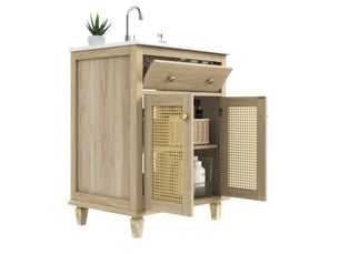 Meuble sous vasque avec lavabo en céramique, 2 portes, tiroir basculant et étagères réglables, 61 × 47 × 87 cm