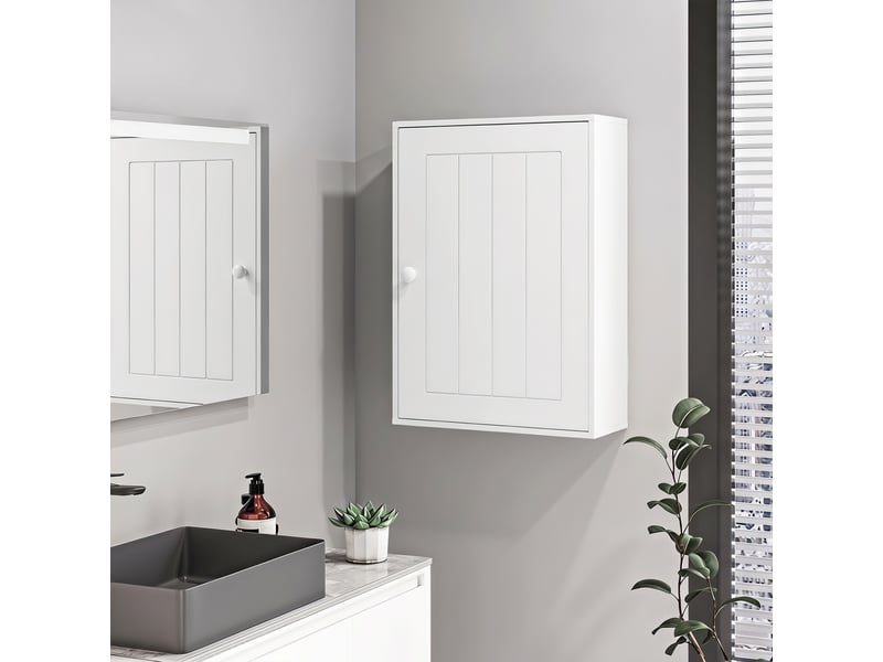  Armoire murale de salle de bain avec porte à fermeture douce et étagère réglable pour cuisinebuanderie, 30 x 14 x 50 cm, blanche  - Conforama D