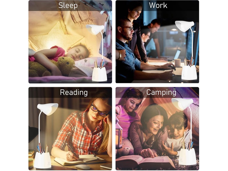  Lampe de bureau  variable pour les yeux 3 niveaux de luminosité rechargeable par usb blanche  - Conforama C