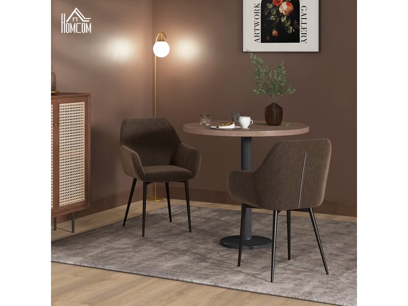  Lot de 2 chaises nordiques marron rembourrées avec accoudoirs courbés en tissu effet velours dimensions 54x57x80 cm  - Conforama B