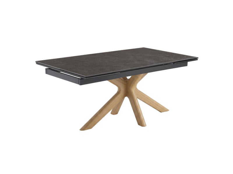  Table extensible 180 à 260 cm en céramique gris anthracite pied croisé plaqué en bois de chêne clair - utah 12  - Conforama A