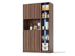 Armoire de cuisine 2 portes avec led et multiprise en mdf coloris noyer 105x40x180 cm