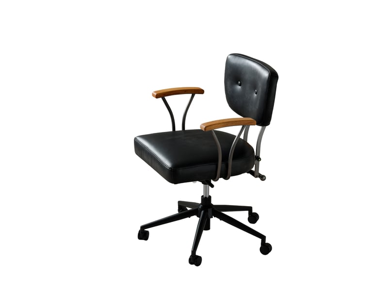  Chaise de bureau en cuir noir, fauteuil de direction ergonomique avec accoudoirs en chêne et hauteur réglable, 63x51x82 cm  - Conforama A