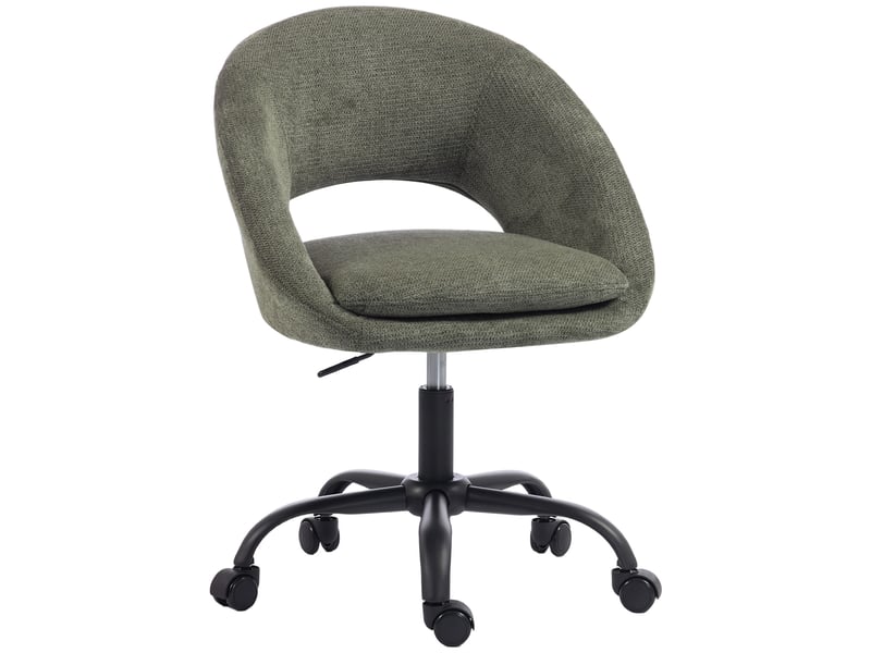  Chaise bureau design dossier enveloppant ajouré tissu chenille vert  - Conforama A