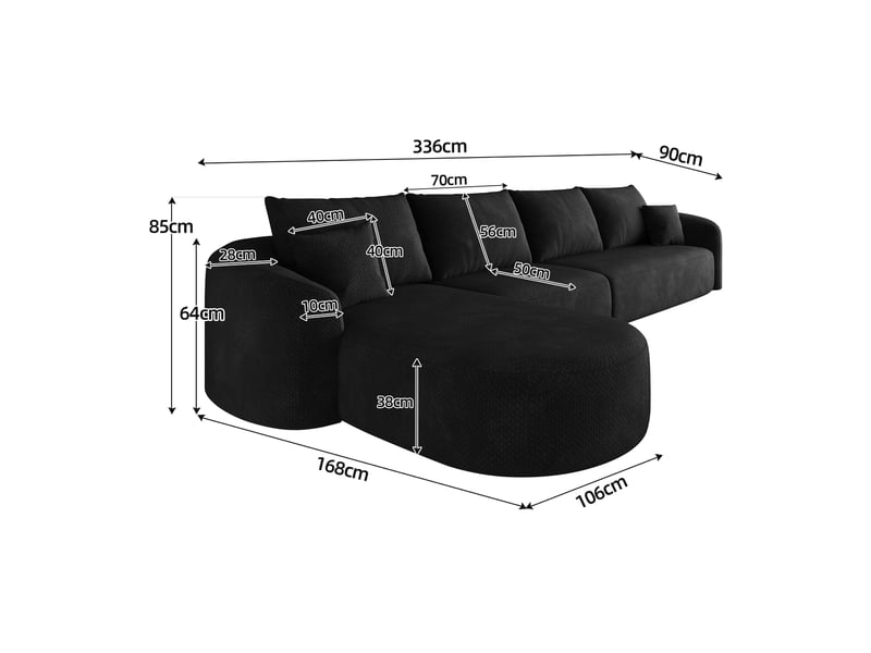 Canapé d’angle modulable 5 places 336x168 cm en chenille noir - Conforama C