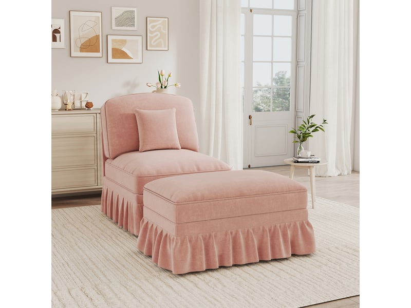 Canapé de salon, canapé pour séjour, en chenille, rose, pour salon, pour intérieur, mobilier pour espace de vie - Conforama W