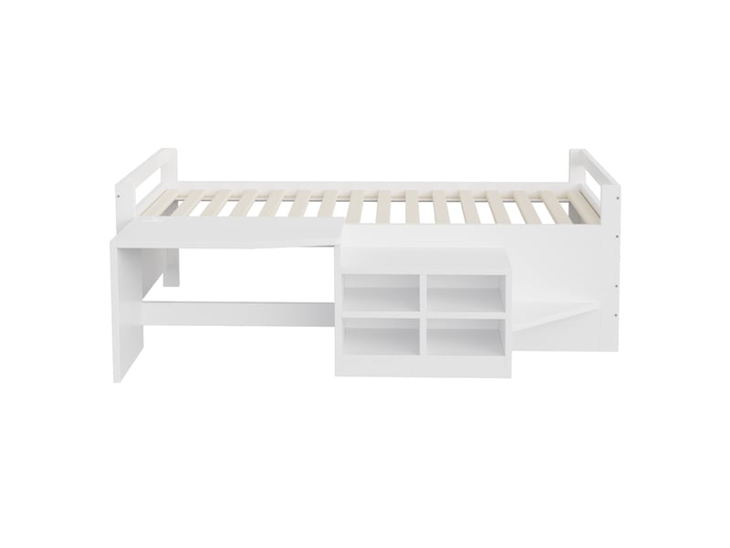 Lit enfant 90x200 cm blanc avec bureau et rangements - lit simple en bois - Conforama A