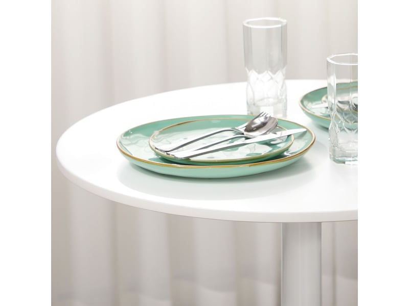 Table à manger ronde 70x80, plateau laqué brillant table cuisine, design moderne élégant, structure métal robuste - Conforama B
