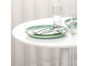 Table à manger ronde 70x80, plateau laqué brillant table cuisine, design moderne élégant, structure métal robuste