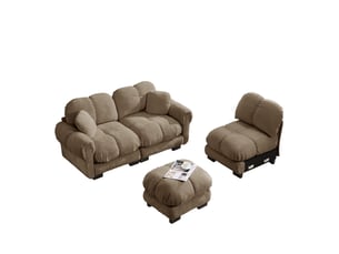 Canapé d'angle 3 places avec ottomane mobile incluse 260 x 149 x 90 cm - capitonné marron