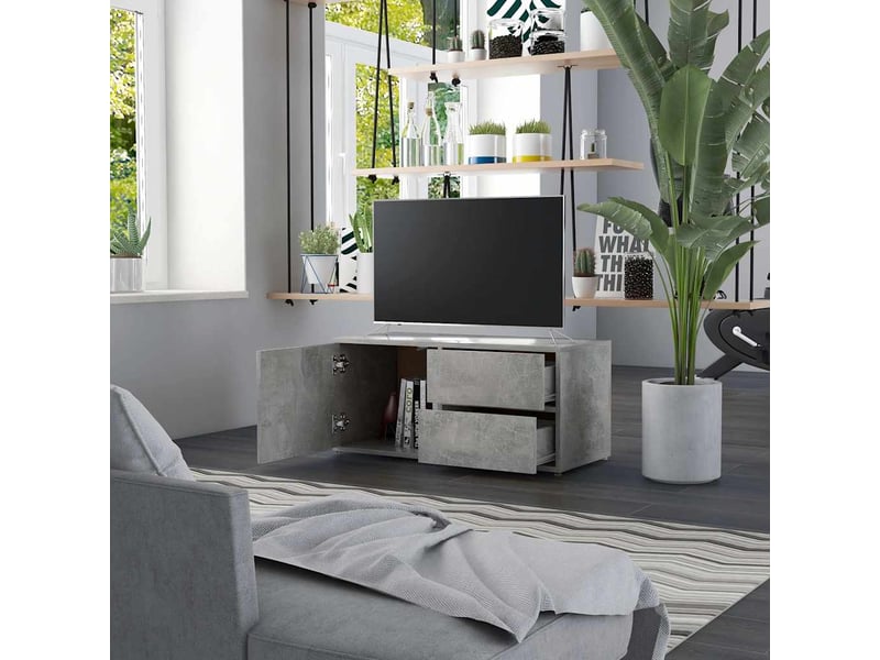 Meuble tv - banc tv - meuble de rangement gris béton 80x34x36 cm bois d'ingénierie  - Conforama C