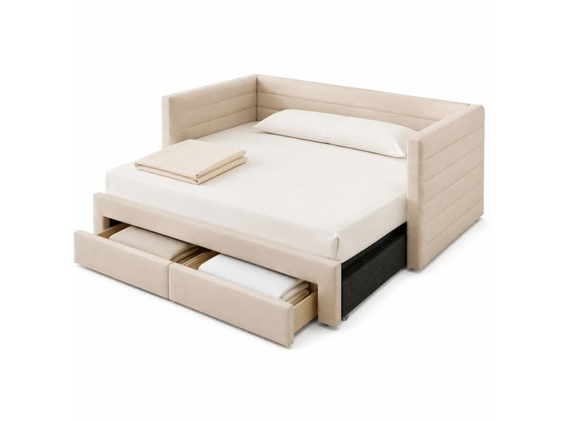  Lit banquette 90x190 cm – beige – extensible 180x190 cm, 2 tiroirs, sommier à lattes, sans matelas  - Conforama A