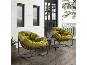 Fauteuil à bascule d'extérieur en rotin synthétique et acier vert olive