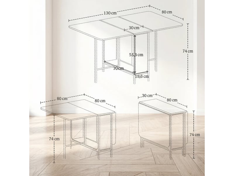 Table de salle à manger pliable à roulettes avec étagère 6 places en métal 130×80×74 cm grise - Conforama E