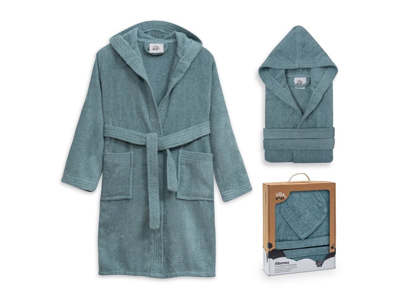  Peignoir de bain enfant interbaby taille 10-12 ans - bleu - coton éponge, boîte cadeau 00516-T10-12-01 - Conforama A