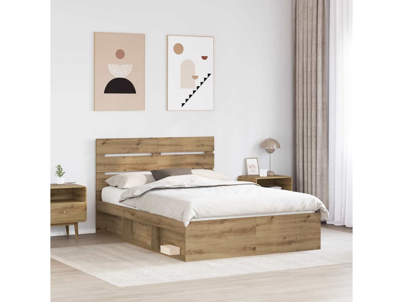 Lit double- lit adulte - cadre de lit chêne artisan 150 x 200 cm bois de pin massif - Conforama B
