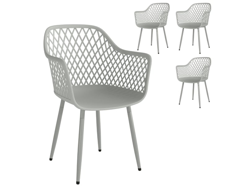  Lot de 4 chaises de jardin 56 x 51 x 84 cm – gris – dossier enveloppant, accoudoirs et patins réglables  - Conforama D