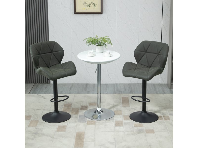  Lot 2 tabourets bar réglables, métalsimilicuir, dossier, repose-pieds, 51,5x57,5x93-114,5 cm, vert militaire.  - Conforama D