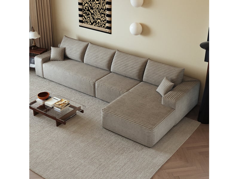  Canapé d'angle modulaire 340x175x83 cm velours côtelé camel  - Conforama B