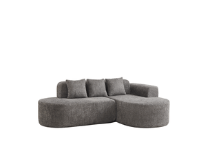Canapé d’angle en l 3 places droit compressé, design arrondi anthracite, mousse douce, tissu, design moderne