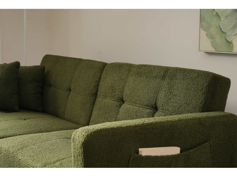 Canapé droit 2 pl convertible, clic clac, style simple, canapé confort, pied en métal, tissu bouclette vert - Conforama R