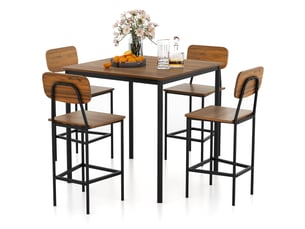 Ensemble de table et chaise salle à manger 5 pièces 90 x 90 cm pour 4 personnes avec siège ergonomique design industriel en mdf marron rustique 20_0012021