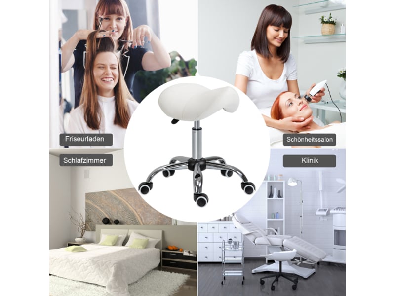  Tabouret selle pivotant rembourré réglable en hauteur, blanc, pour bureau et maison  - Conforama D