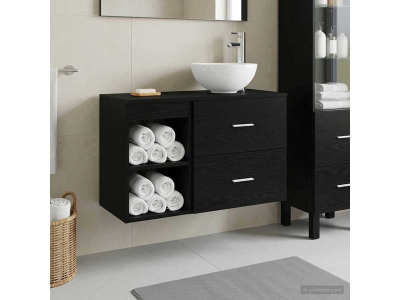  Ensemble de mobilier de salle de bain 2 pc chêne noir cf64106  - Conforama B