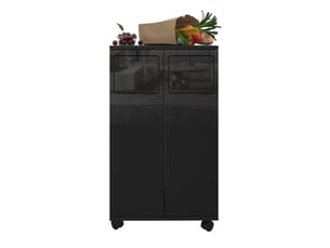 Meuble de tri des déchets 46,7x35x80 cm noir brillant mdf, 2 compartiments sur roulettes verrouillables