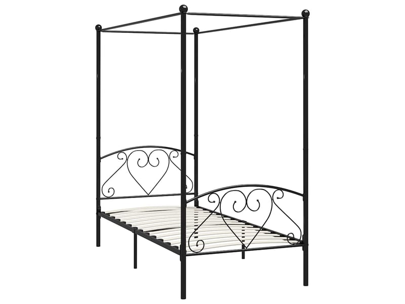  Lit simple- lit adulte -  cadre de lit à baldaquin sans matelas noir métal 90x200 cm  - Conforama A