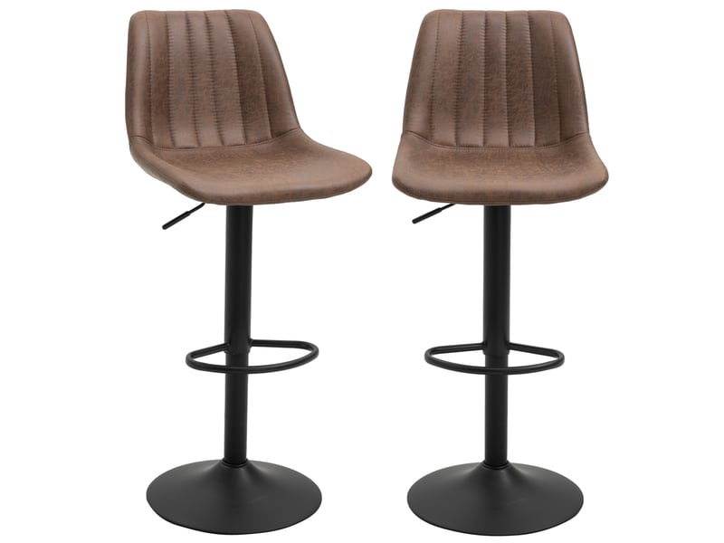  Lot de 2 tabourets de bar style vintage hauteur réglable pivotant avec repose-pied marron  - Conforama A