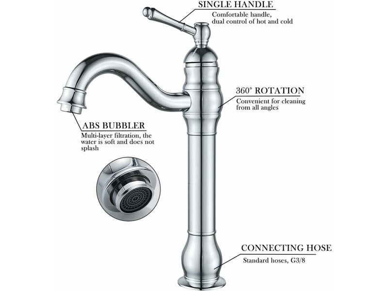  Robinet de salle de bain haut, pivotant à 360°, style rétro classique, mitigeur de lavabo en laiton, noir GTR02813 - Conforama E