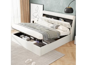 Lit coffre 160x200 cm OKWISH coloris blanc