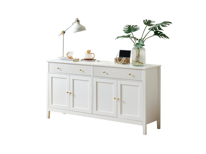  Buffet de salle à manger 160x40x82 cm, sideboard blanc 4 portes 2 tiroirs, meuble de rangement à poignées dorées - blanc  - Conforama A