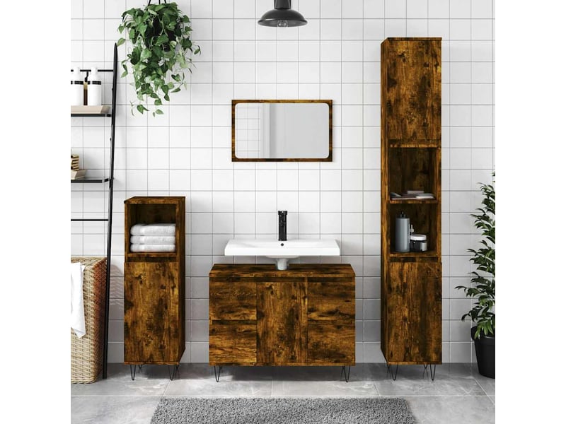  Meuble salle de bain rangement, commode chêne fumé 80x33x60cm bois d'ingénierie shl6403  - Conforama B