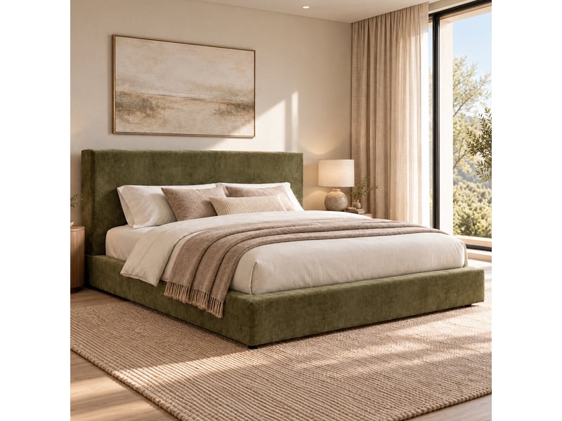 Lit coffre double capitonné 160 x 200 cm – tête de lit capitonnée – sommier à lattes – vert (matelas non inclus) - Conforama B
