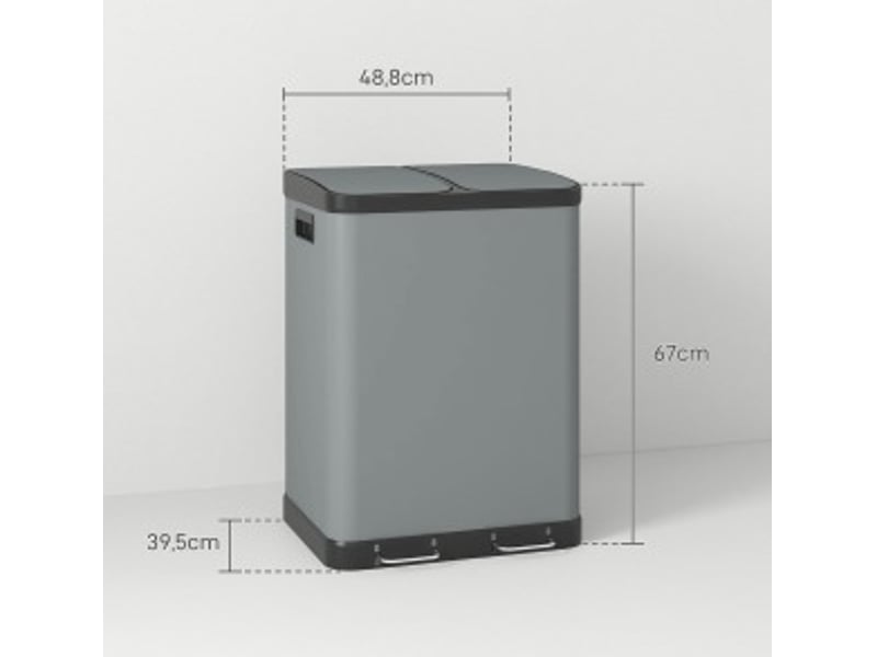  Poubelle à pédale tcqpz 2 x 30 l en métal grise avec 2 bacs amovibles 48,8 x 39,5 x 67 cm  - Conforama C