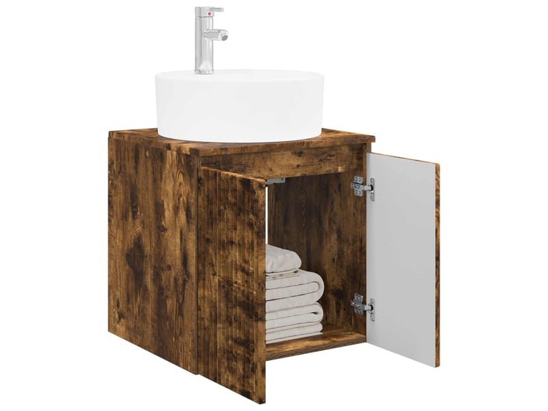 Vanité de lavabo mural, meuble de rangement chêne fumé 49.5x44.5x65 cm shl5636 - Conforama C