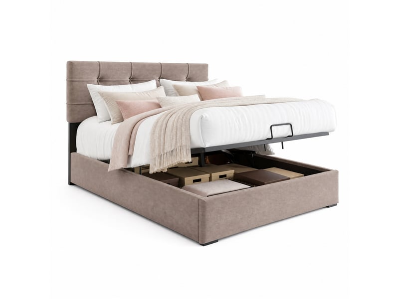  Lit coffre 1 place 90 x 200 cm en velours gris clair avec tête de lit réglable  - Conforama A