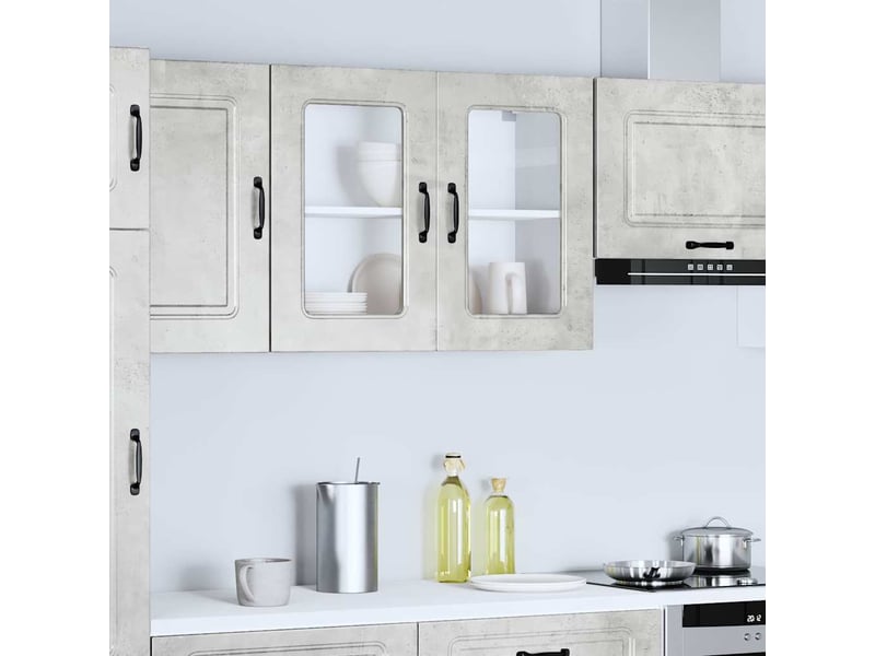  Armoire murale de cuisine avec porte en verre kalmar gris béton shl6891  - Conforama B