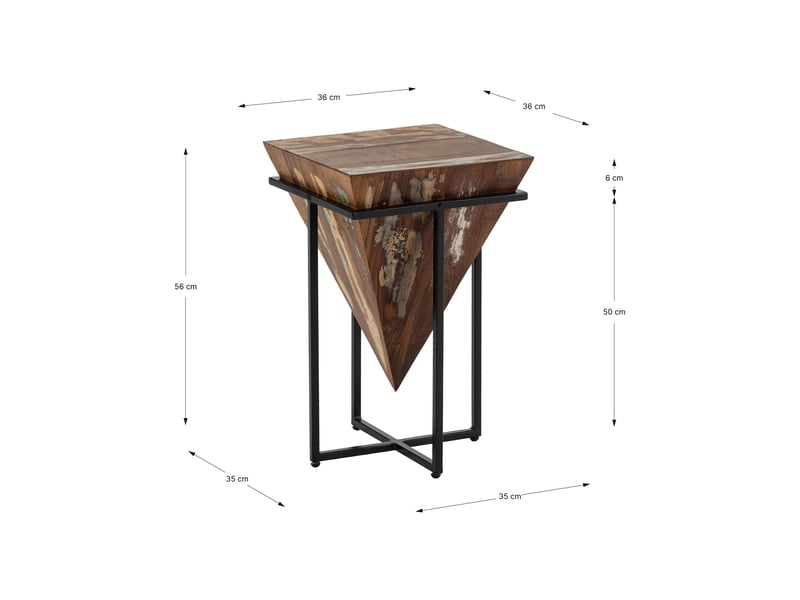 Table d'appoint triangle 36x36x56 cm en bois recyclé et métal noir - Conforama D