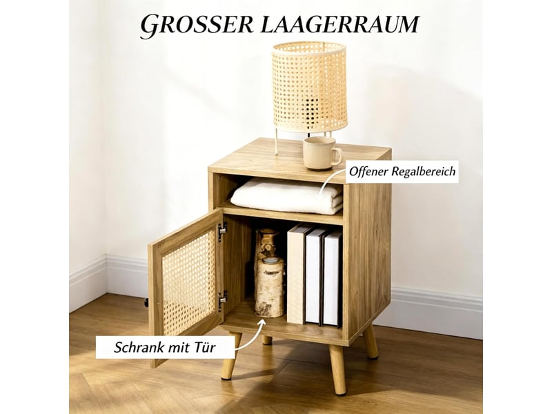  Lot de 2 tables de chevet,39x35x60 cm,mdf et rotin,coloris naturel  - Conforama D
