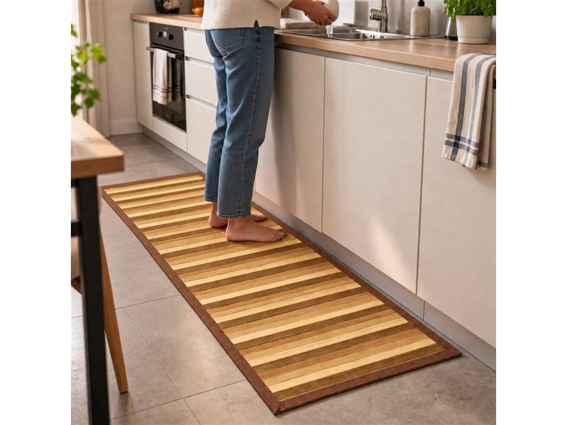  The white stone tapis en bambou dégradé 55x100 cm beige | tapis de cuisine et salle de bain antidérapant | tapis en bambou avec dos antidérapant et bordure en polyester  - Conforama A