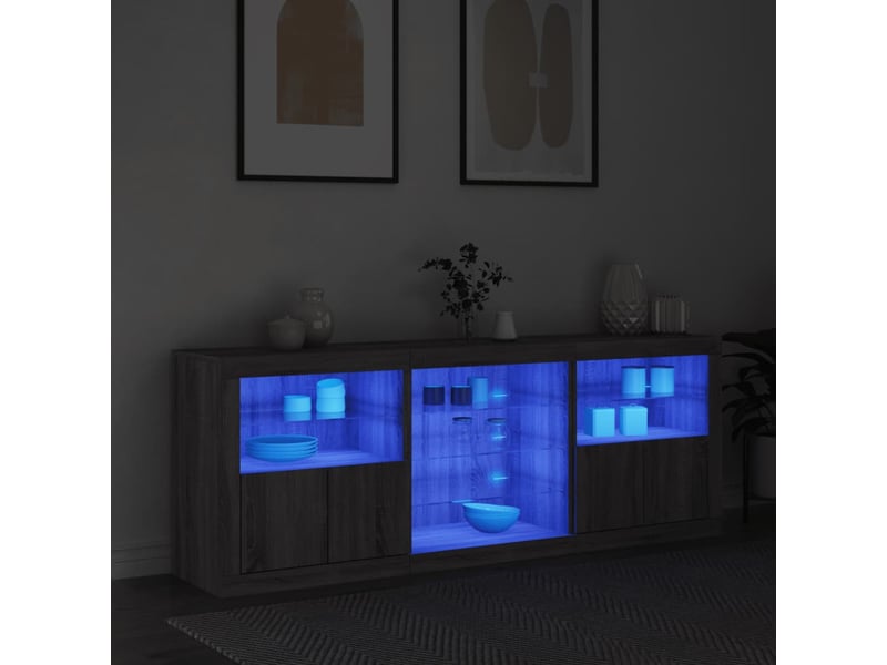  Buffet salon, buffet de rangement avec lumières led sonoma gris 181,5x37x67 cm  - Conforama C