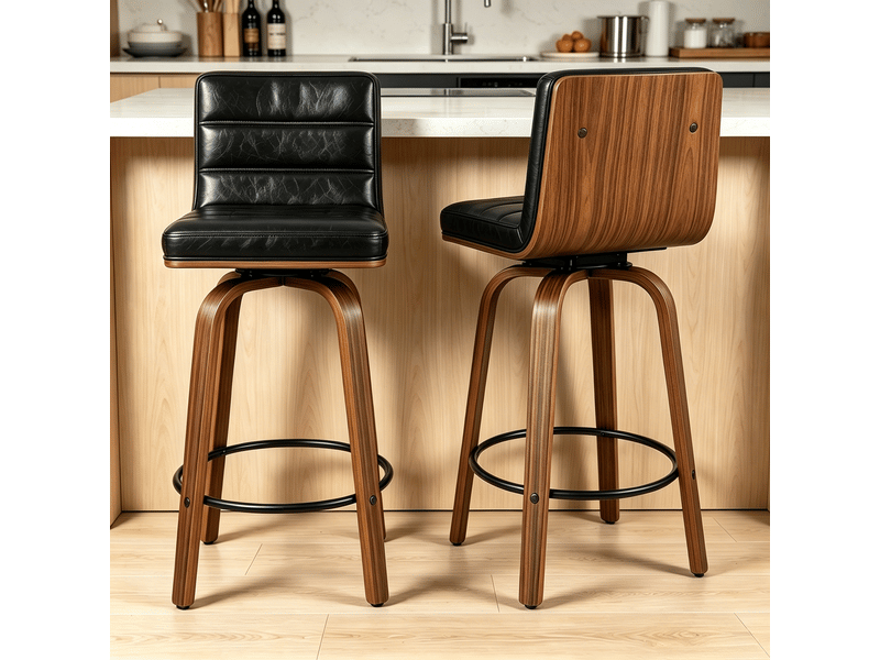  Tabouret de bar rotatif 360° avec revêtement pu et pieds bois courbés pour cuisine bar  - Conforama B