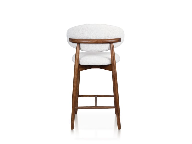  Tabouret skandi en bois massif couleur noyer et assise en tissu chiné beige  - Conforama E