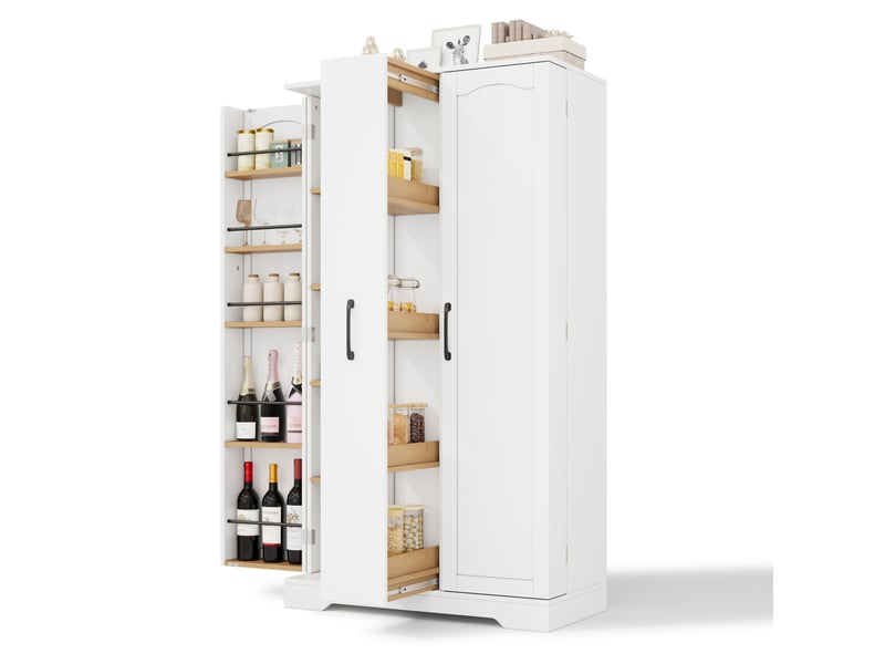 Buffet de cuisine haut avec 2 portes, 4 étagères et tiroir vertical à épices, en mdf blanc, 78 × 40 × 150 cm - Conforama A