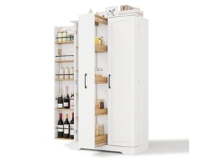 Buffet de cuisine haut avec 2 portes, 4 étagères et tiroir vertical à épices, en mdf blanc, 78 × 40 × 150 cm